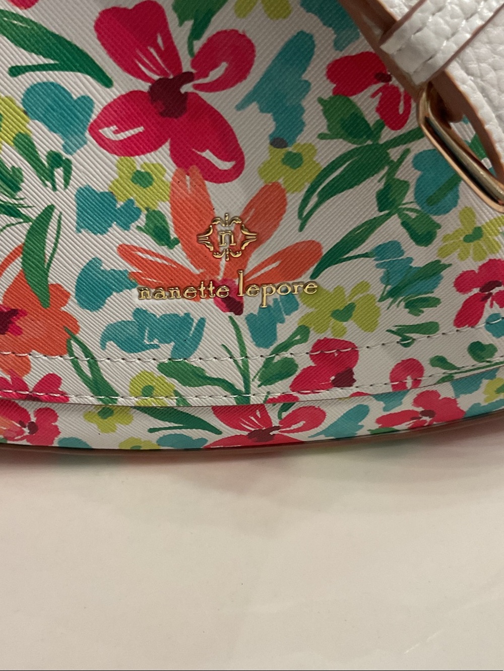 Nanette Lepore White Floral Crossbody with Coral, Teal & Lime Accents - Picture 2 of 6